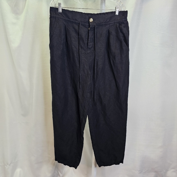 LOFT Beach Black Linen Blend Relaxed Cropped Pants Size Large - Picture 1 of 9